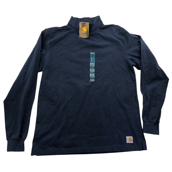 NWT Carhartt Mens Work Polo Shirt Medium Long Sleeve Navy Relaxed Classic Casual - Picture 1 of 13